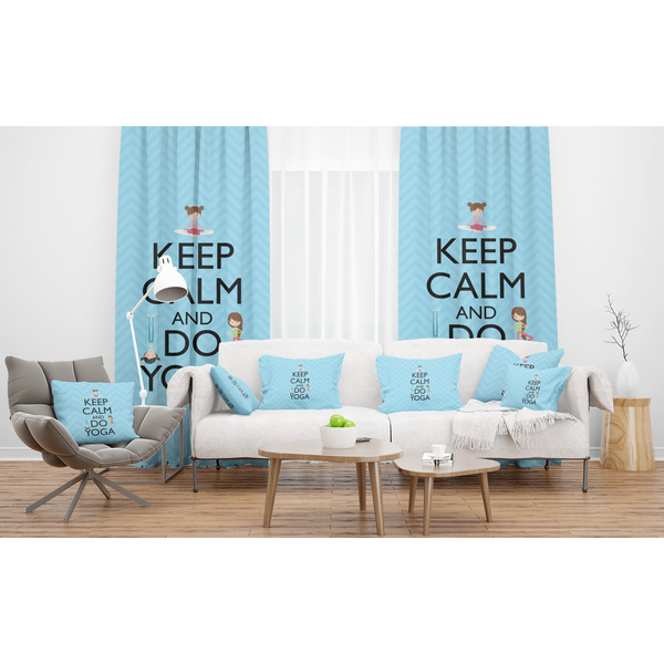 Keep Calm & Do Yoga Sheer and Custom Curtains in Room with Matching Pillows