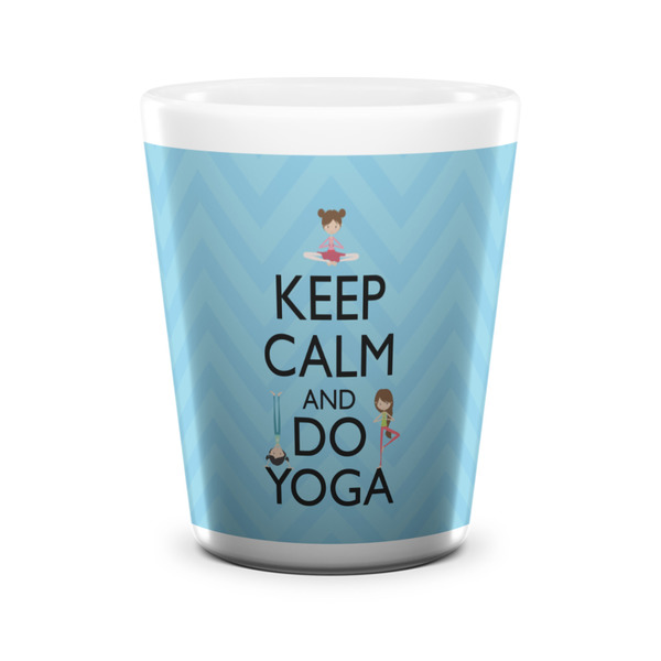 Custom Keep Calm & Do Yoga Ceramic Shot Glass - 1.5 oz - White - Single