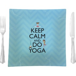 Keep Calm & Do Yoga 9.5" Glass Square Lunch / Dinner Plate- Single or Set of 4