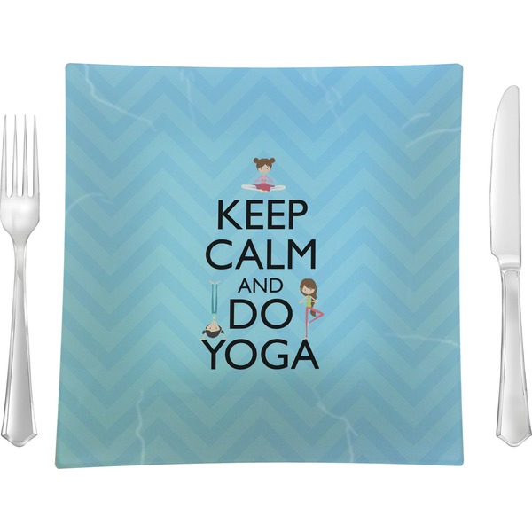 Custom Keep Calm & Do Yoga Glass Square Lunch / Dinner Plate 9.5"
