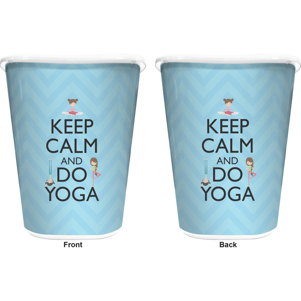 Keep Calm & Do Yoga Trash Can White - Front and Back - Apvl