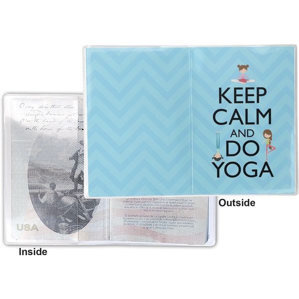 Keep Calm & Do Yoga Vinyl Passport Holder - Flat Front and Back