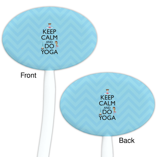 Keep Calm & Do Yoga White Plastic 7" Stir Stick - Double Sided - Oval - Front & Back