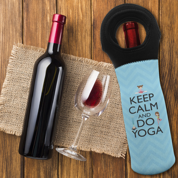 Keep Calm & Do Yoga Wine Tote Bag - FLATLAY