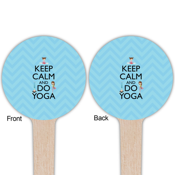 Keep Calm & Do Yoga Wooden 4" Food Pick - Round - Double Sided - Front & Back