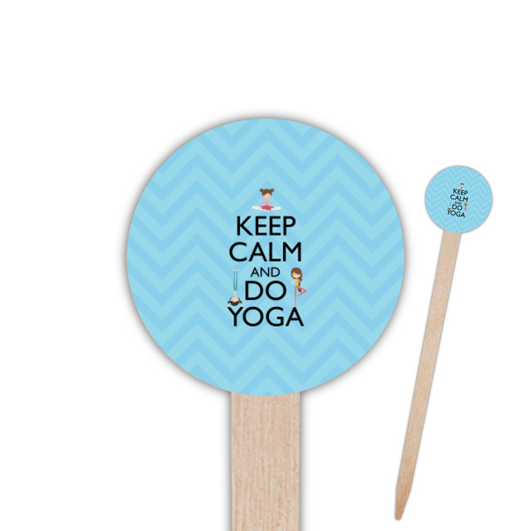 Custom Keep Calm & Do Yoga 6" Round Wooden Food Picks - Single Sided