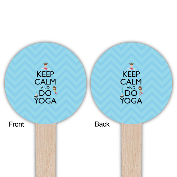 Keep Calm & Do Yoga Wooden 6" Food Pick - Round - Double Sided - Front & Back