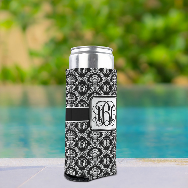 Monogrammed Damask Can Cooler - Tall 12oz - In Context