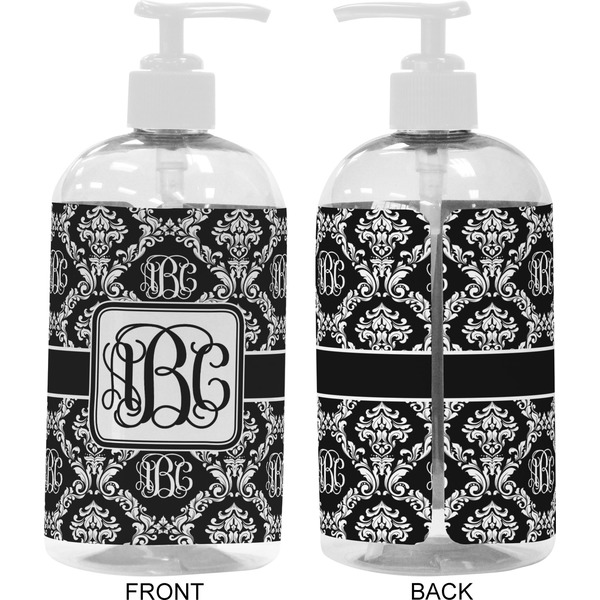 Monogrammed Damask 16 oz Plastic Liquid Dispenser- Approval- White