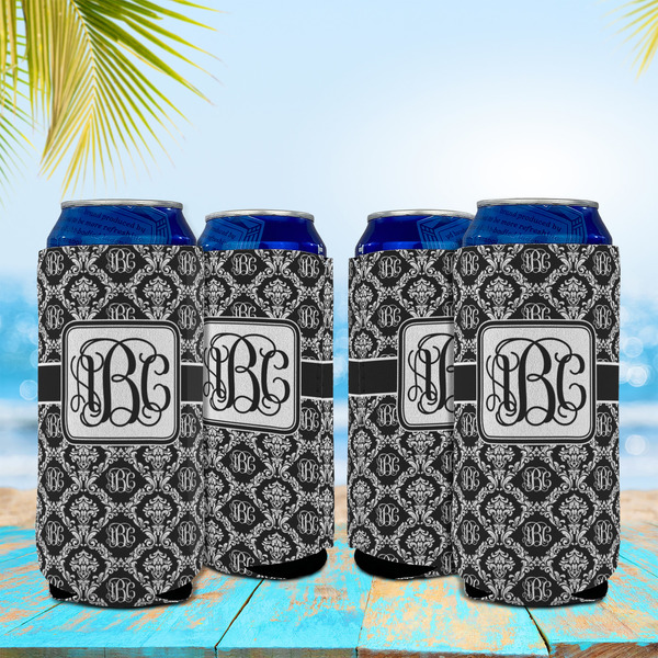 Monogrammed Damask 16oz Can Sleeve - Set of 4 - LIFESTYLE