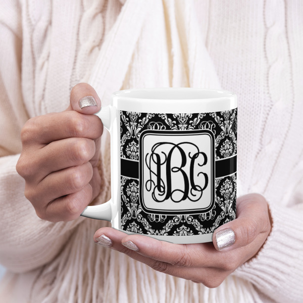 Monogrammed Damask 20oz Coffee Mug - LIFESTYLE