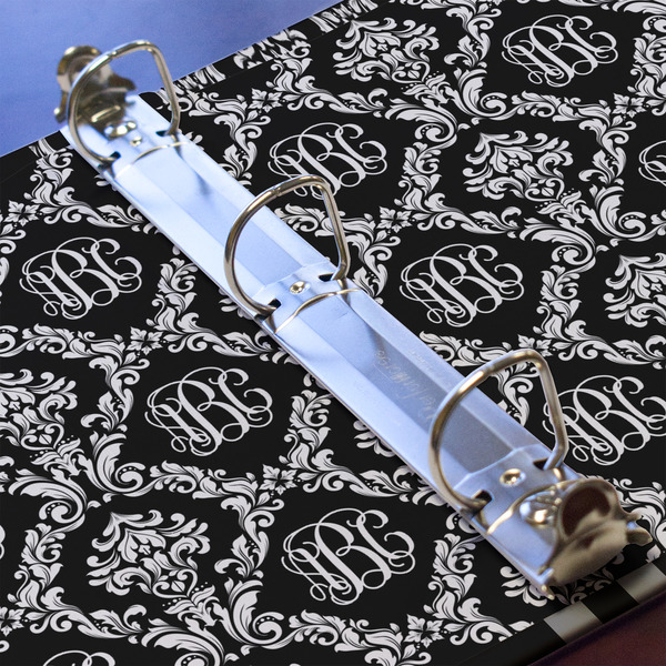 Monogrammed Damask 3 Ring Binders - Full Wrap - 1" - DETAIL