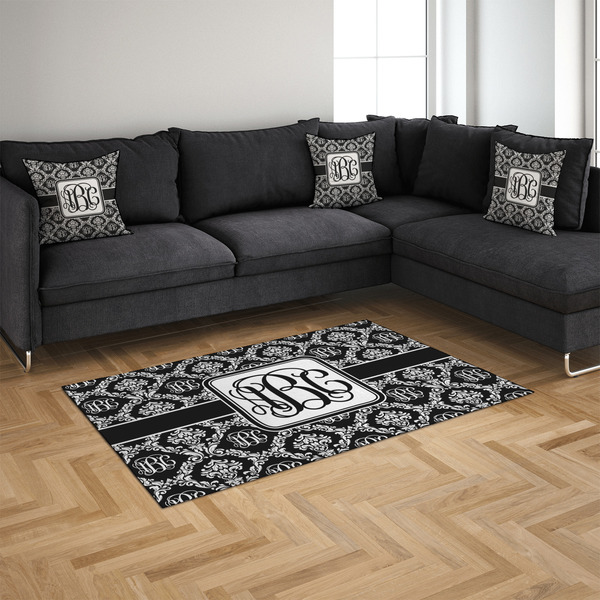 Monogrammed Damask 4'x6' Indoor Area Rugs - IN CONTEXT