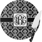 Monogrammed Damask Round Glass Cutting Board - Small (Personalized)