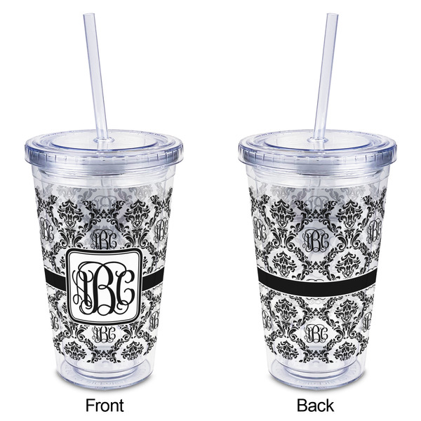 Monogrammed Damask Acrylic Tumbler - Full Print - Approval