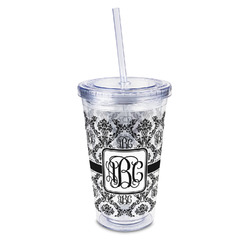 Monogrammed Damask 16oz Double Wall Acrylic Tumbler with Lid & Straw - Full Print