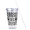 Monogrammed Damask Acrylic Tumbler - Full Print - Front straw out
