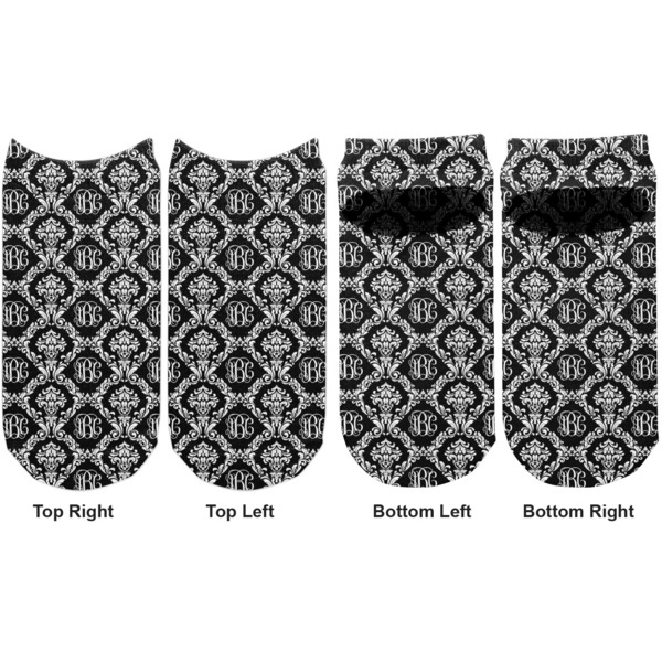 Monogrammed Damask Adult Ankle Socks - Double Pair - Front and Back - Apvl