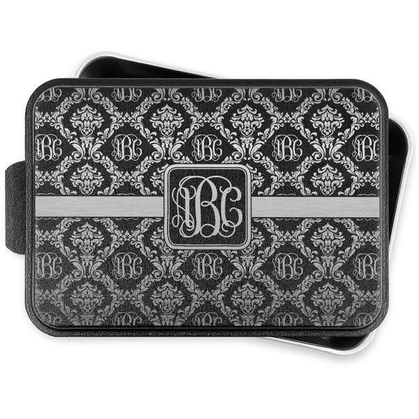 Monogrammed Damask Aluminum Baking Pan - Black Lid - FRONT w/lid off