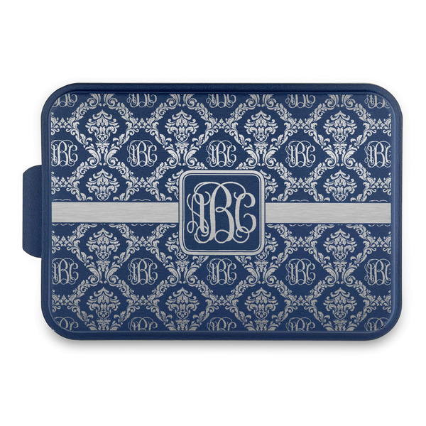 Custom Monogrammed Damask Aluminum Baking Pan with Navy Lid