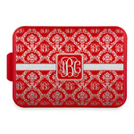Monogrammed Damask Aluminum Baking Pan with Red Lid