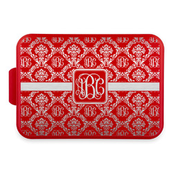 Monogrammed Damask Aluminum Baking Pan with Red Lid
