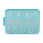 Monogrammed Damask Aluminum Baking Pan with Teal Lid