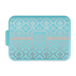 Monogrammed Damask Aluminum Baking Pan with Teal Lid