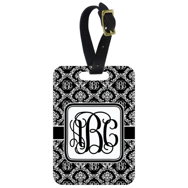 Custom Monogrammed Damask Metal Luggage Tag