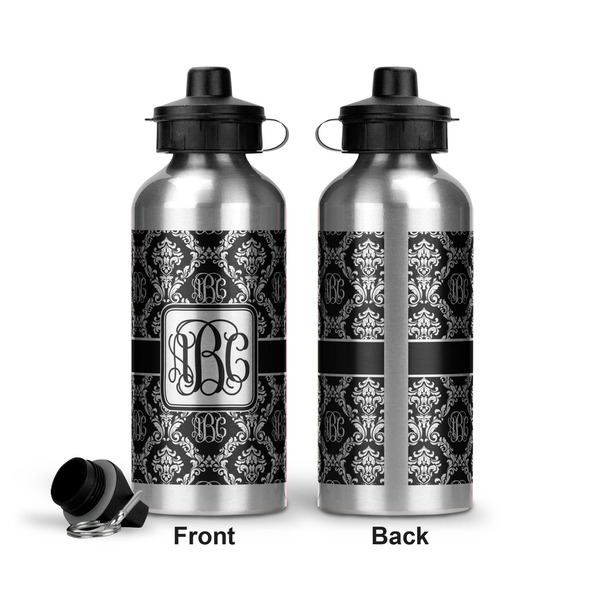 Monogrammed Damask Aluminum Water Bottle - Front and Back