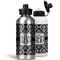 Monogrammed Damask Aluminum Water Bottles - MAIN (white &silver)