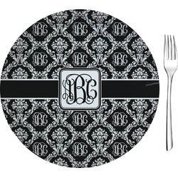 Monogrammed Damask 8" Glass Appetizer / Dessert Plates - Single or Set (Personalized)