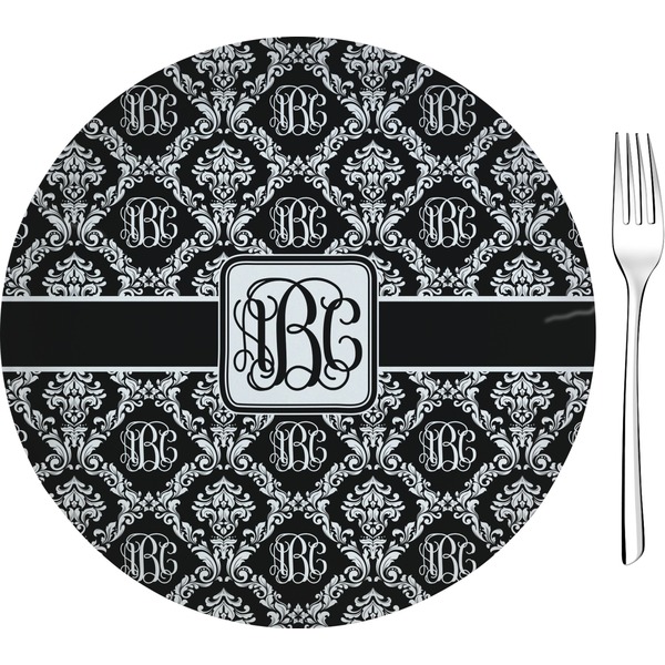 Custom Monogrammed Damask Glass Appetizer / Dessert Plate 8" (Personalized)