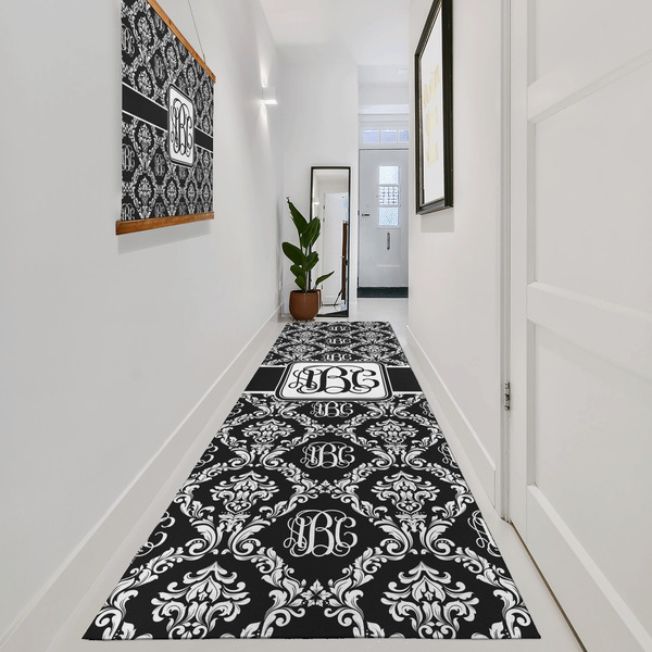 Monogrammed Damask Area Rug Sizes - In Context (vertical)
