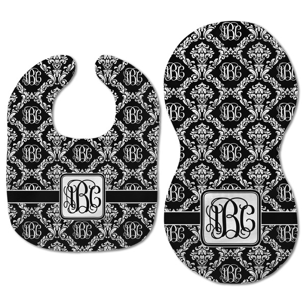 Monogrammed Damask Baby Bib & Burp Set - Approval (new bib & burp)