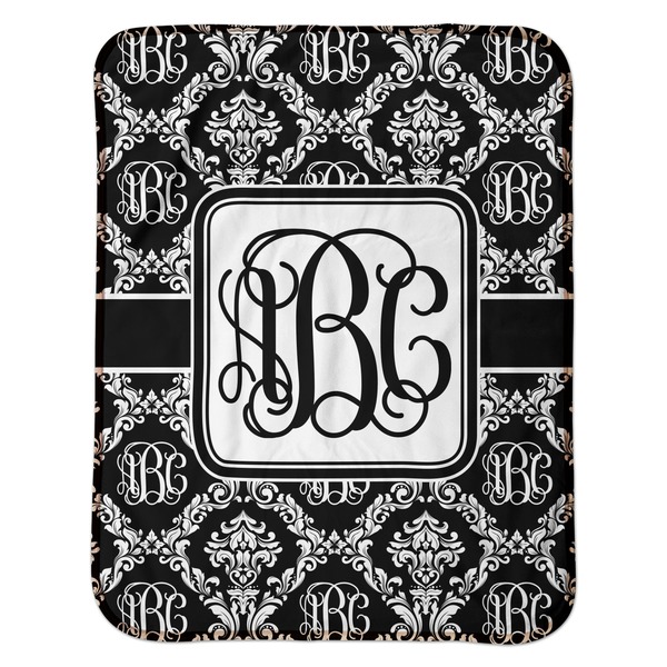 Monogrammed Damask Baby Sherpa Blanket - Flat