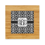 Monogrammed Damask Bamboo Trivet with Ceramic Tile Insert