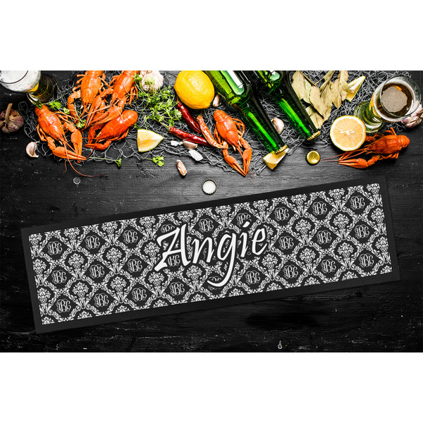 Monogrammed Damask Bar Mat - Large - LIFESTYLE
