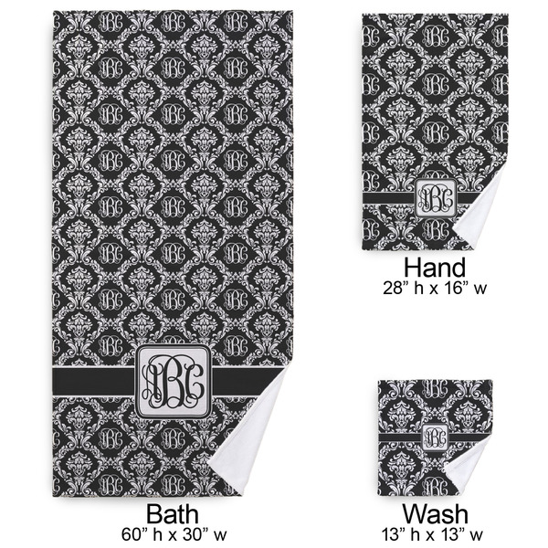 Monogrammed Damask Bath Towel Sets - 3-piece - Approval