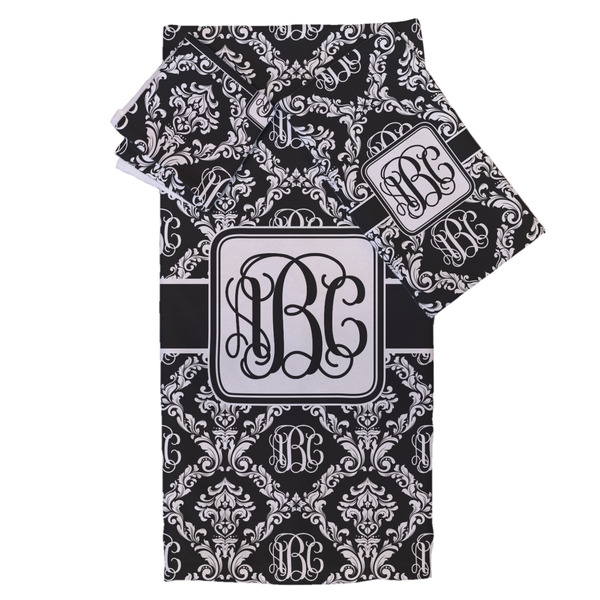 Custom Monogrammed Damask Bath Towel Set - 3 Pcs