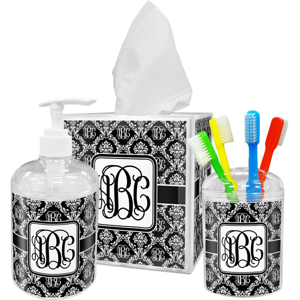 Monogrammed Damask Bathroom Accessories Set (Personalized)