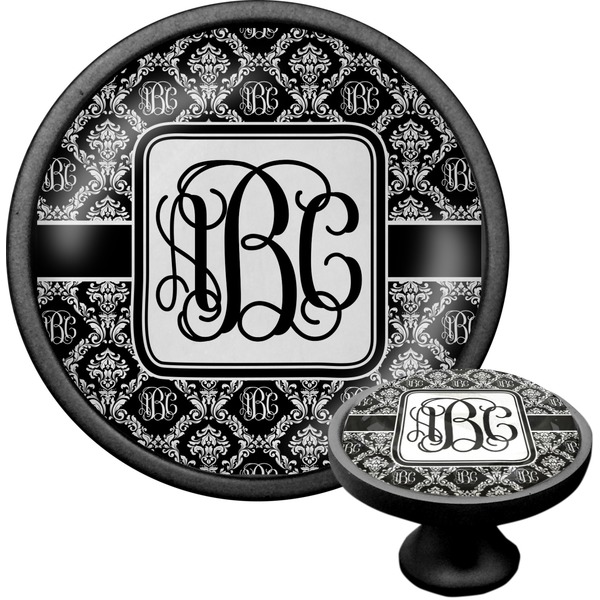 Custom Monogrammed Damask Cabinet Knob (Black) (Personalized)