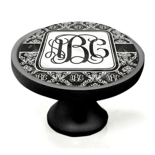 Monogrammed Damask Black Custom Cabinet Knob (Side)