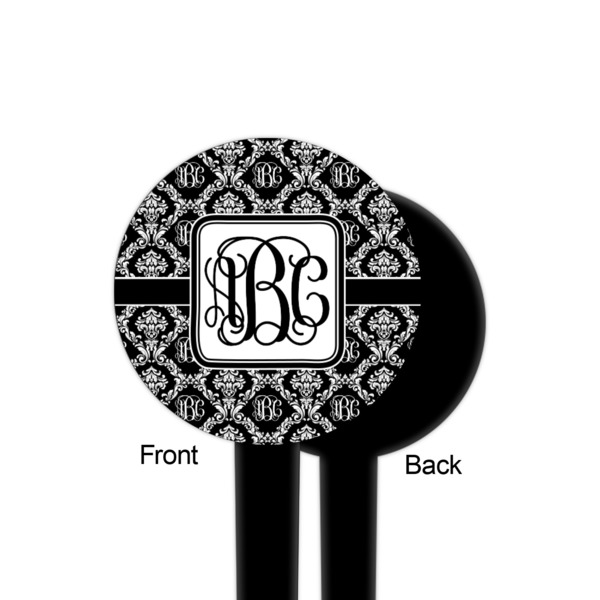 Monogrammed Damask Black Plastic 4" Food Pick - Round - Single Sided - Front & Back