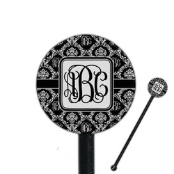 Monogrammed Damask 5.5" Round Plastic Stir Sticks - Black - Single Sided