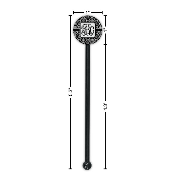 Monogrammed Damask Black Plastic 5.5" Stir Stick - Round - Dimensions