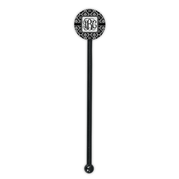 Monogrammed Damask Black Plastic 5.5" Stir Stick - Round - Single Stick