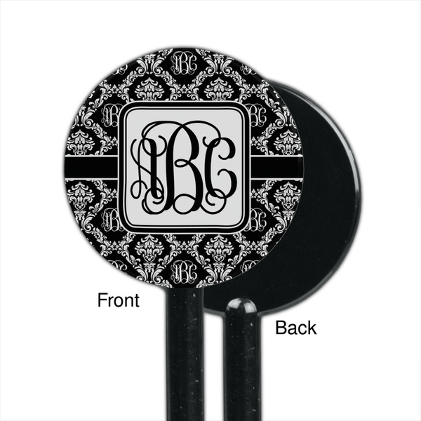 Monogrammed Damask Black Plastic 5.5" Stir Stick - Single Sided - Round - Front & Back
