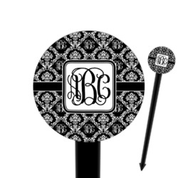 Monogrammed Damask 6" Round Plastic Food Picks - Black - Single Sided
