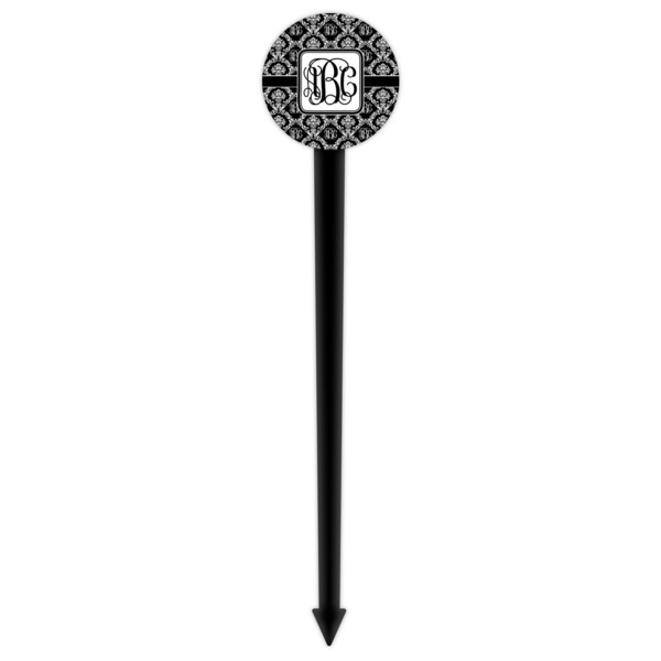 Monogrammed Damask Black Plastic 6" Food Pick - Round - Single Pick